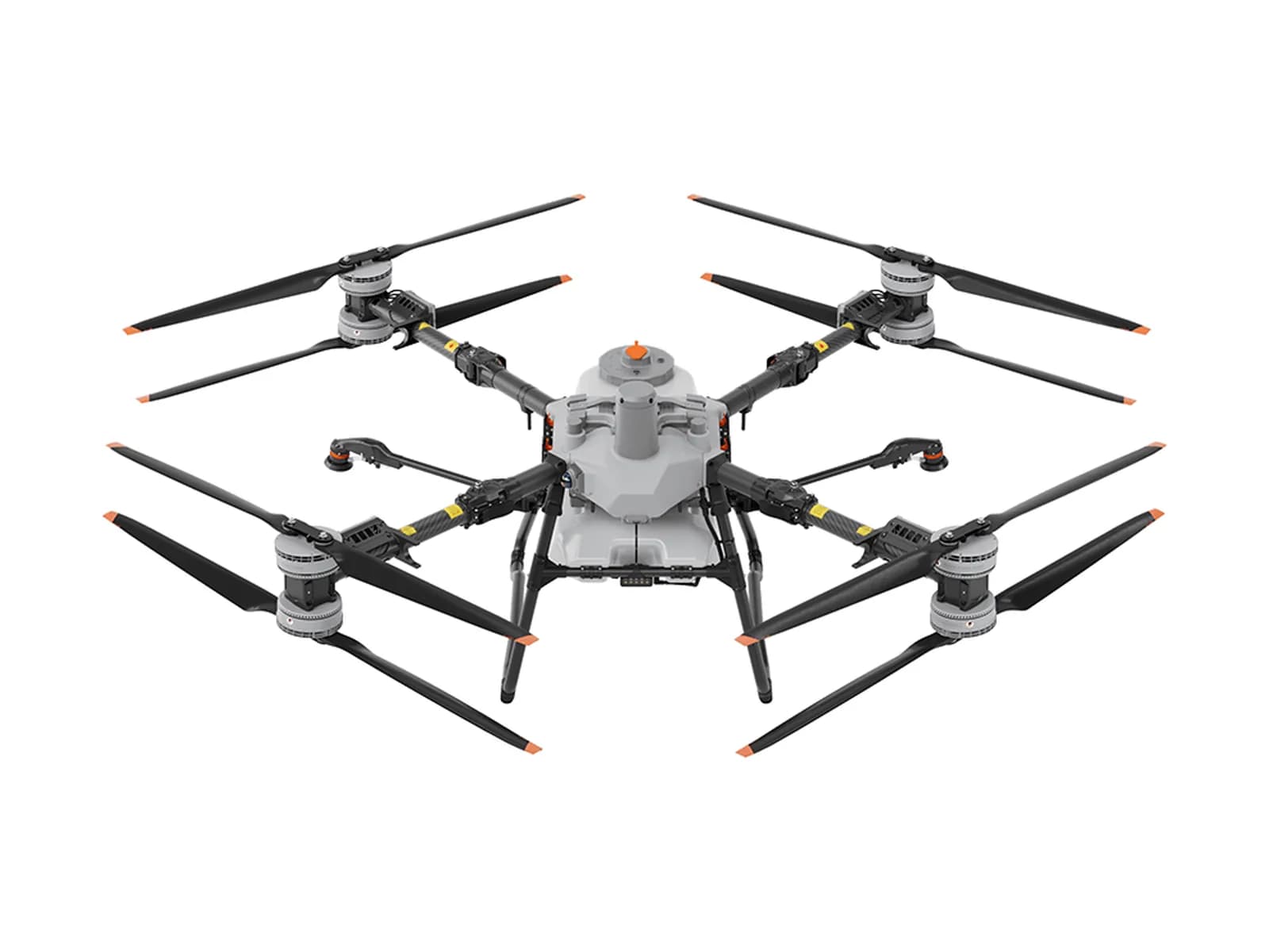 Drone agricole DJI Agras T100 vu de face, sur fond blanc