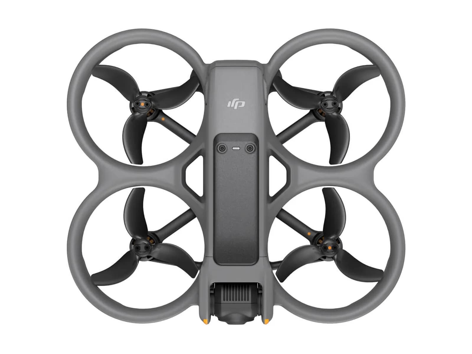 DJI Avata 2 vu de dessus, quatre hélices sous leurs protections circulaires