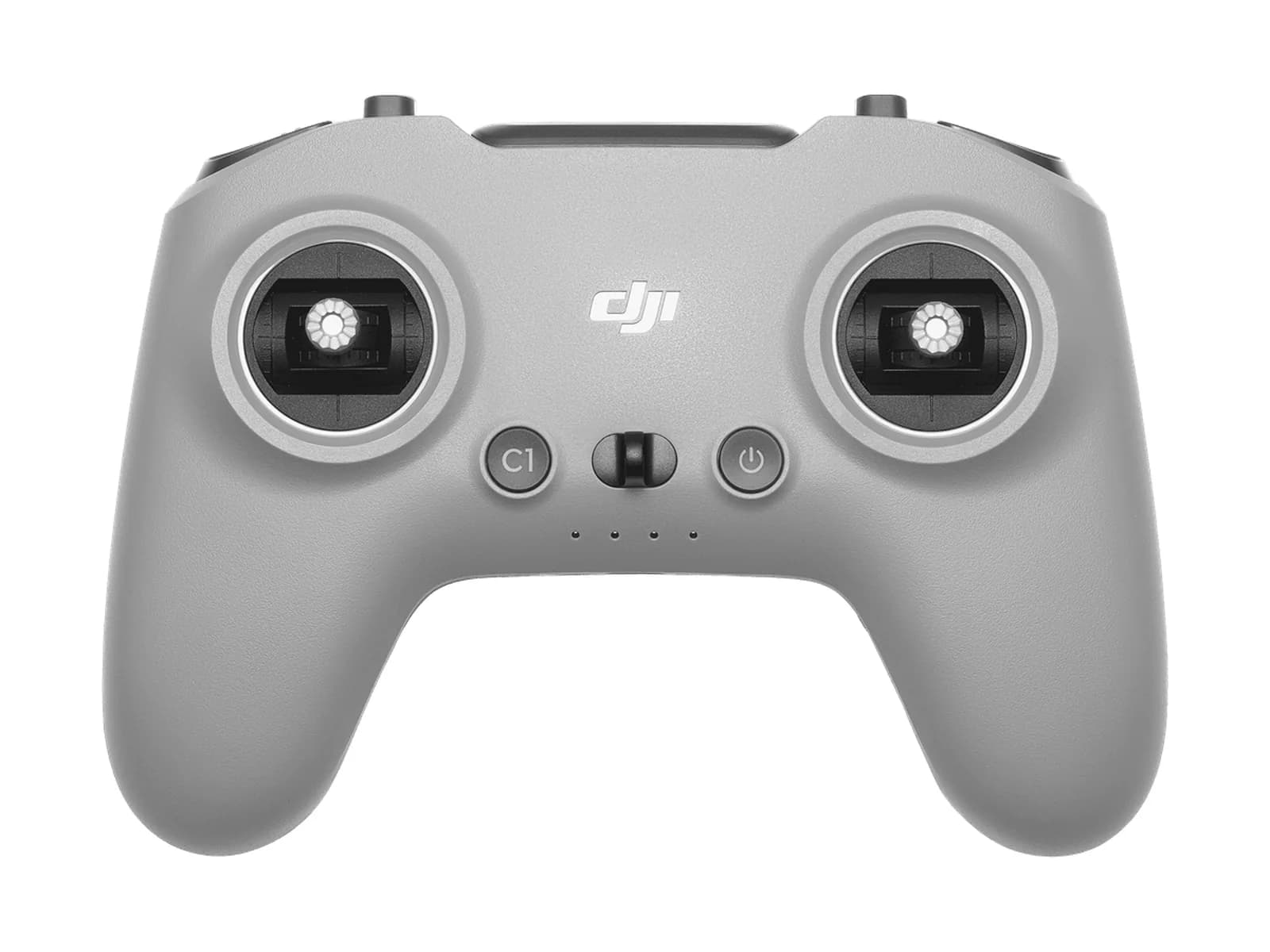 Radiocommande 3 DJI FPV vue de face, deux sticks, sur fond blanc
