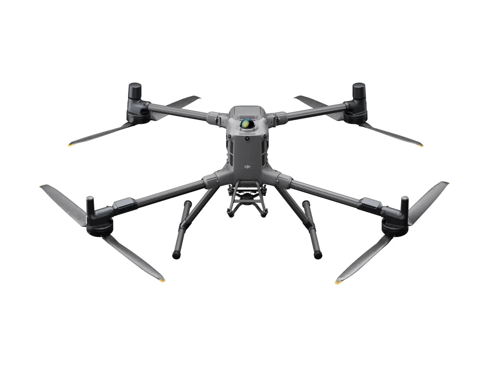 DJI Matrice 400 déplié vu de face, train d'atterrissage déployé, sur fond blanc