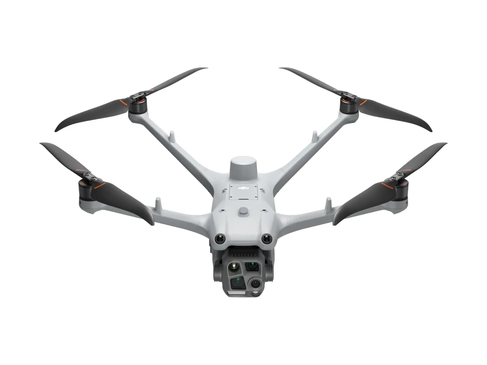 DJI Matrice 4TD déplié vu de face, nacelle thermique, sur fond blanc