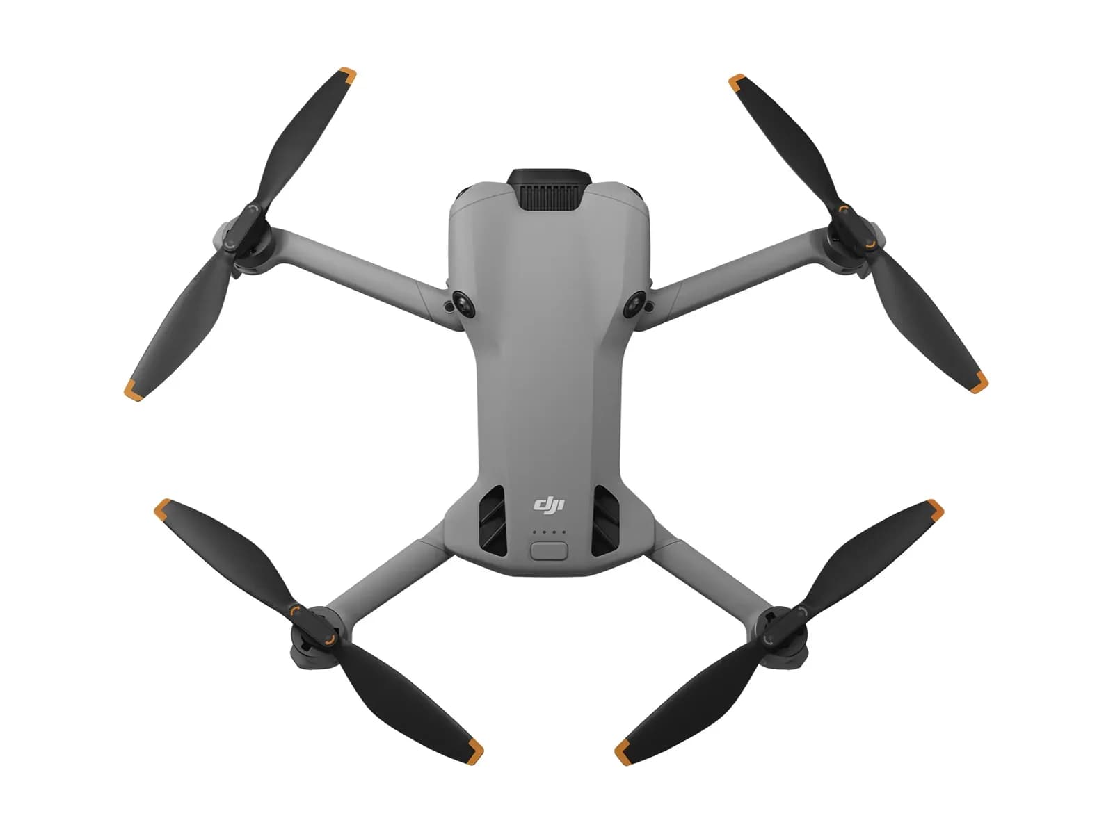 DJI Mini 5 Pro déplié vu de dessus, bras et hélices ouverts, sur fond blanc