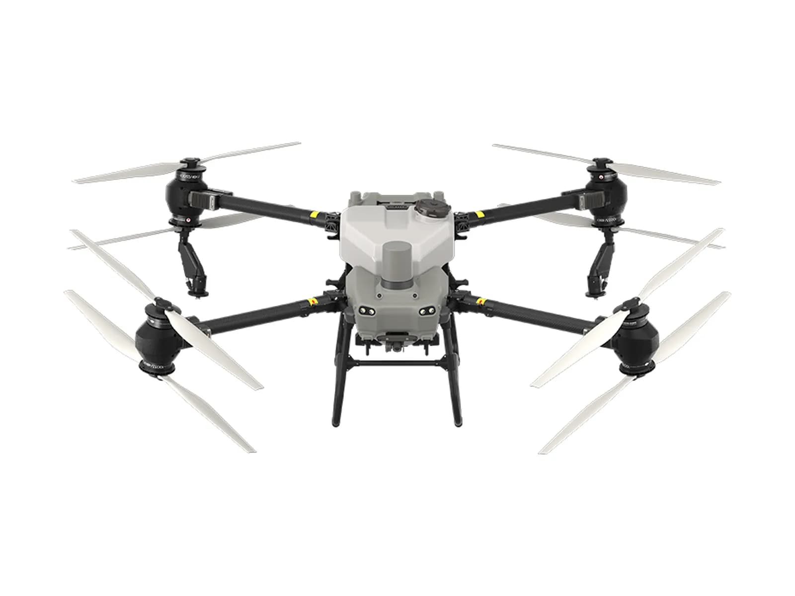 Drone agricole DJI Agras T50 vu de face, sur fond blanc